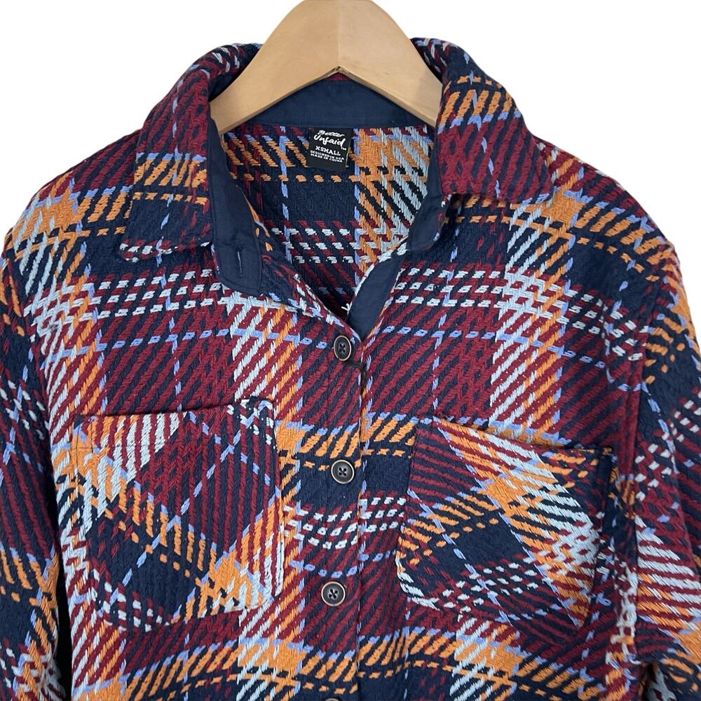 NWT Better Unsaid Plaid Print Shacket Shirt Jacket Blue, Red, Yellow Size XS - Picture 4 of 7